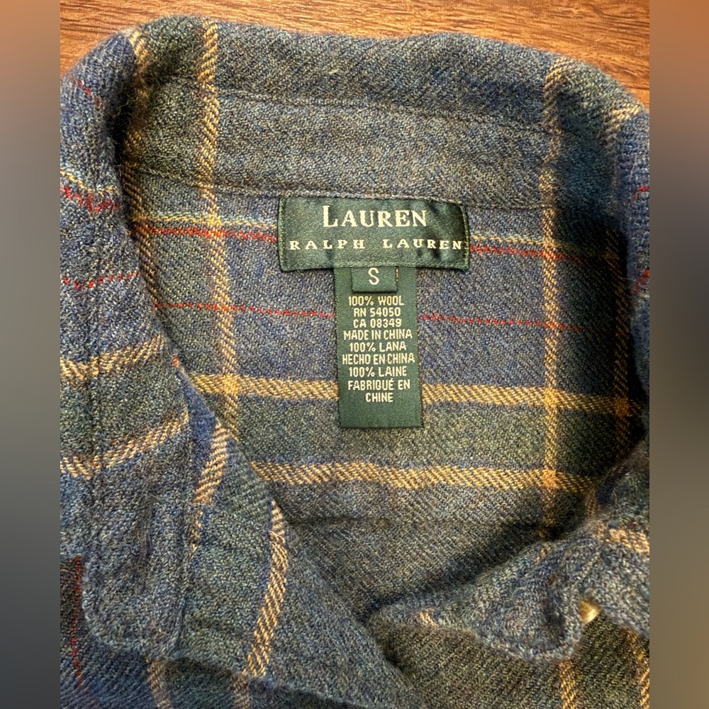 Ralph Lauren Blue Plaid Wool Shirt with Red and Yellow Accents - Picture 2 of 6